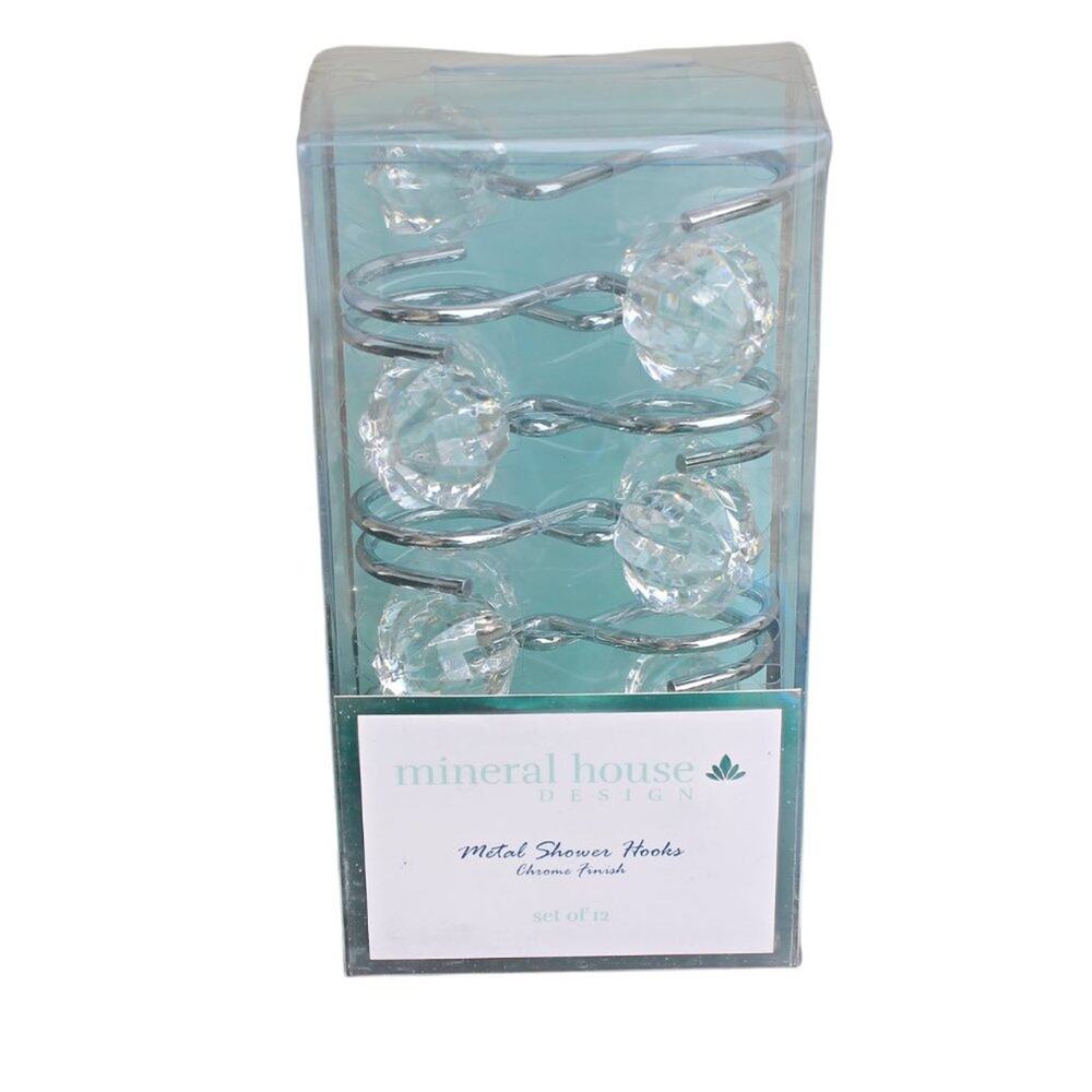 Shower Hooks 12 Pc Acrylic & Metal Faux Crystals w Chrome Finish